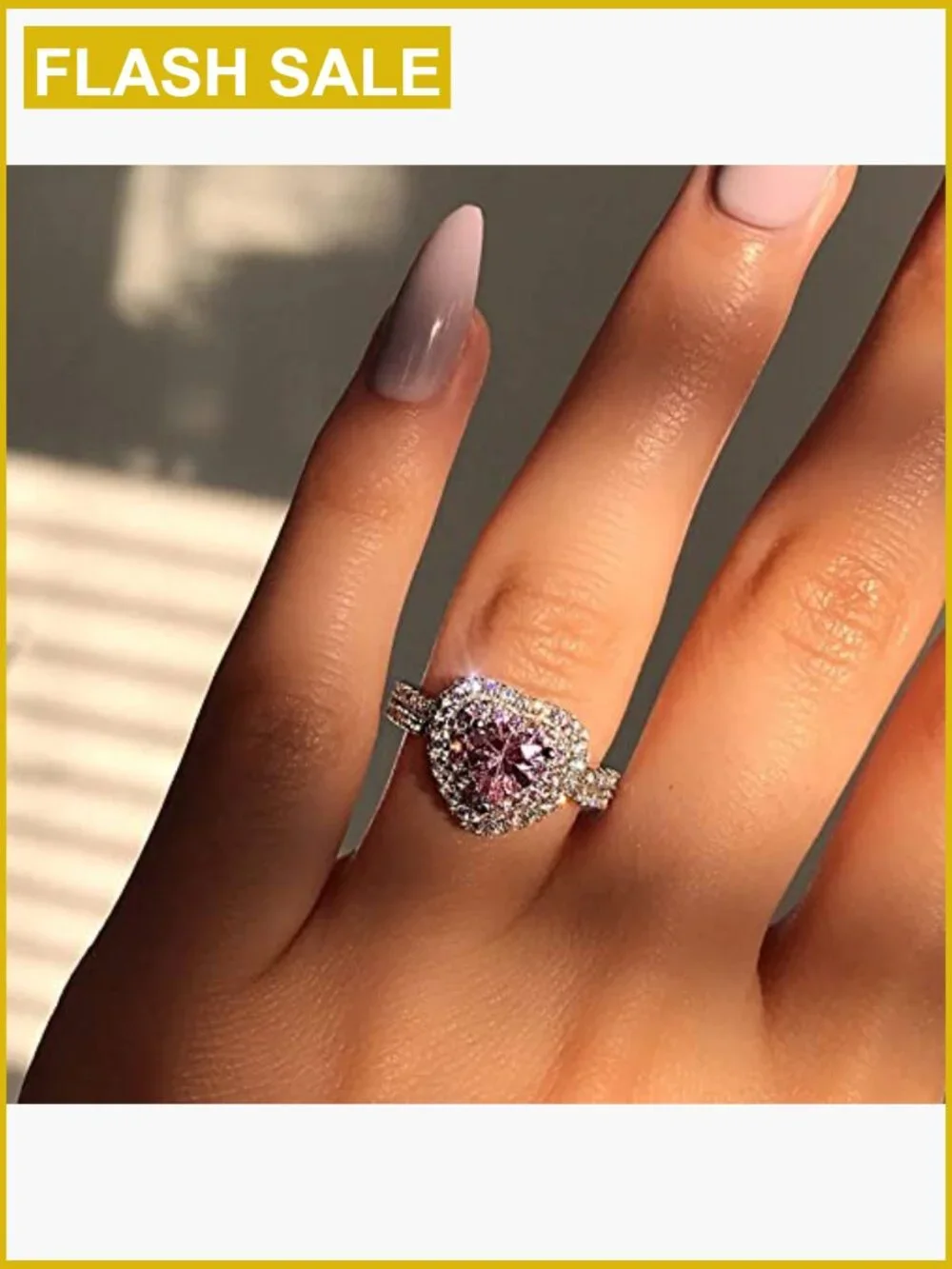 925 Sterling Silver Heart CZ Cocktail Ring - Engagement Wedding Band Women Size